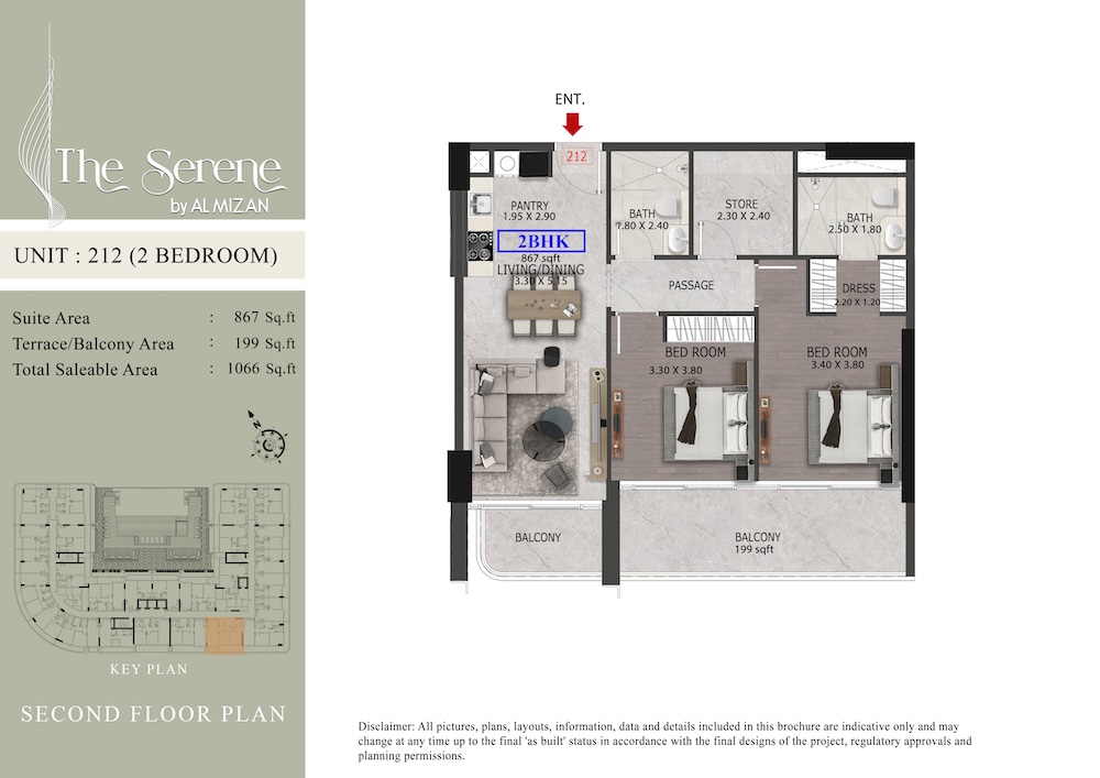 unit plan - 2 bedroom - serene